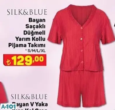 SİLK&BLUE SAÇAKLI DÜĞMELİ YARIM KOLLU PİJAMA TAKIMI